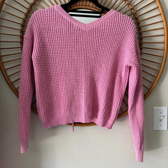 Sincerely Jules drawstring pink knit sweater V neck size M fits small - Picture 6 of 6